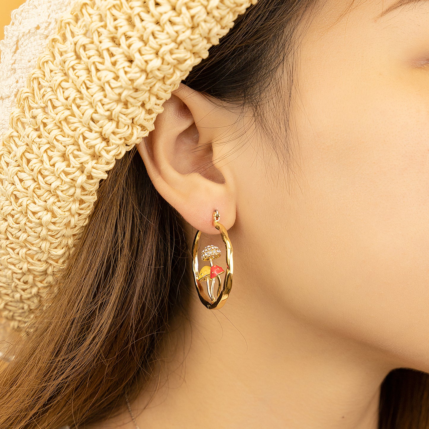 Cute Mushroom Earrings Chunky Gold Hoop Summer Jewelry Anime Kawaii Statement Unique Fun Aesthetic Boho Trendy Hypoallergenic earingings for women