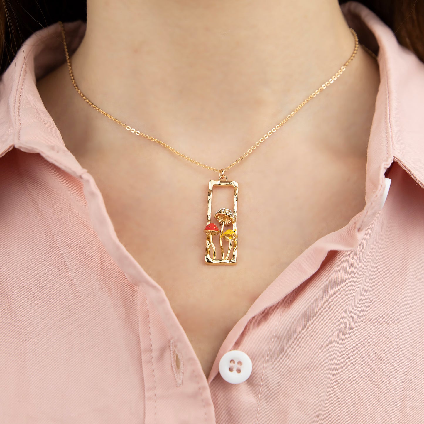 Mushroom Necklace Female Personality Fashion Drip Oil Diamond Niche Trend Clavicle Chain Jewelry