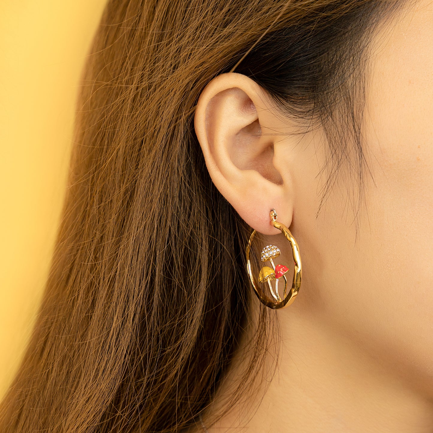 Cute Mushroom Earrings Chunky Gold Hoop Summer Jewelry Anime Kawaii Statement Unique Fun Aesthetic Boho Trendy Hypoallergenic earingings for women