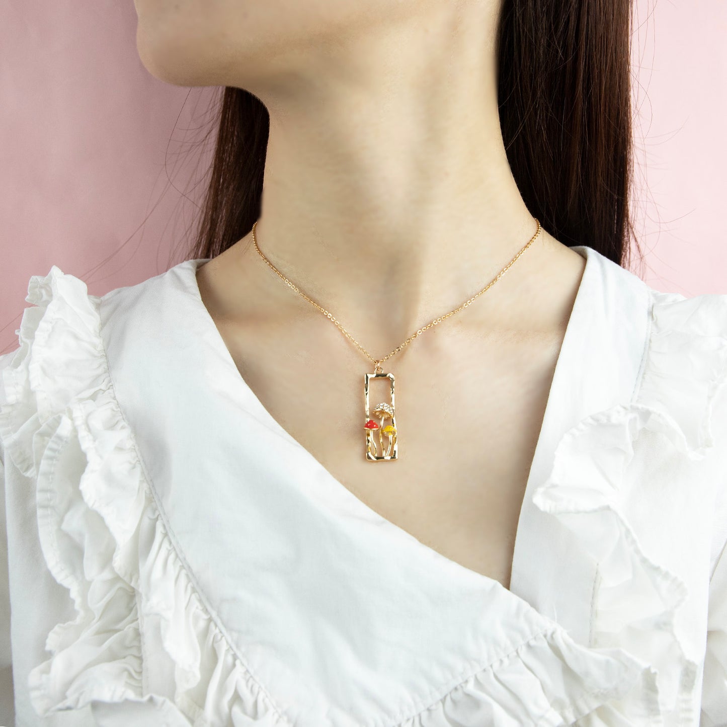 Mushroom Necklace Female Personality Fashion Drip Oil Diamond Niche Trend Clavicle Chain Jewelry