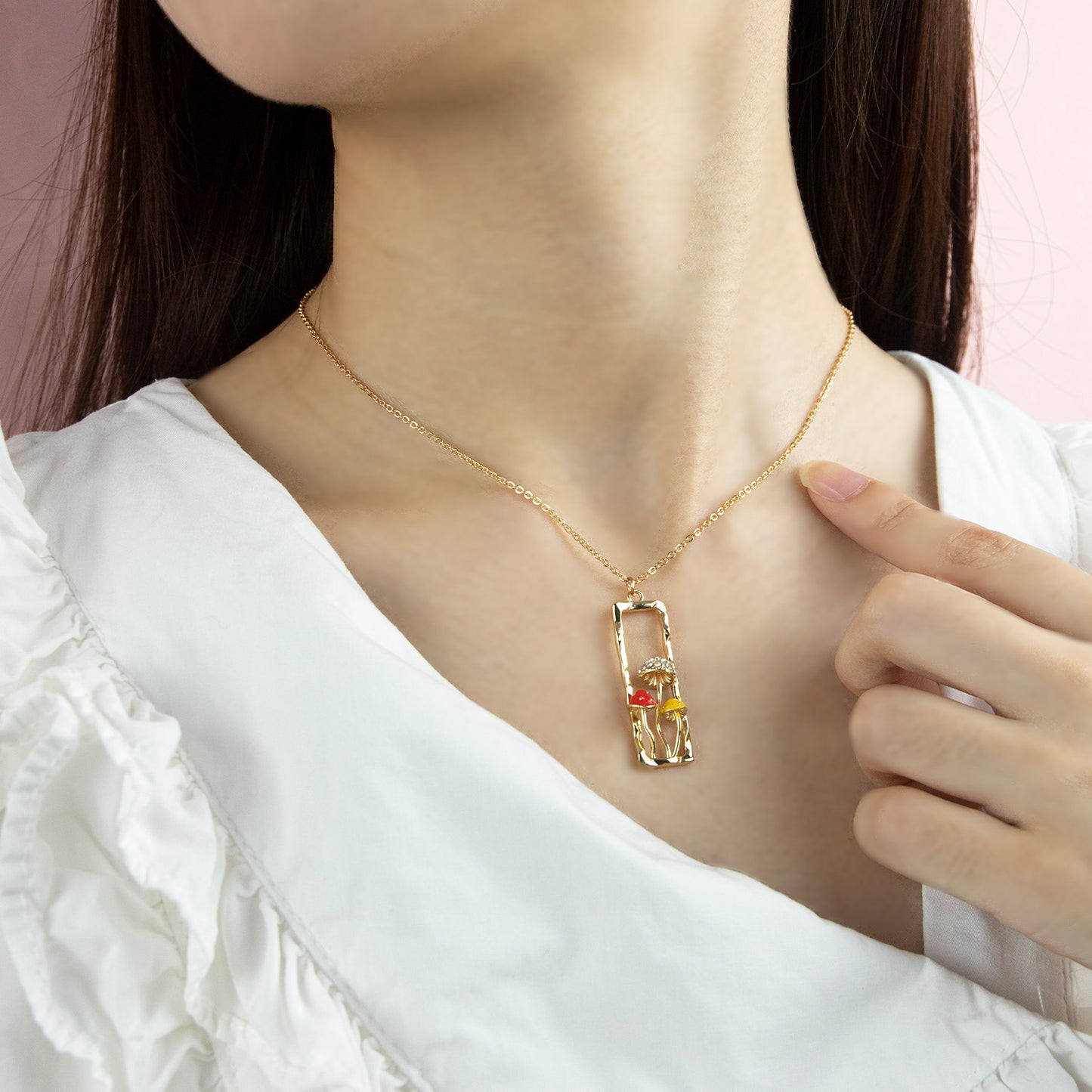 Mushroom Necklace Female Personality Fashion Drip Oil Diamond Niche Trend Clavicle Chain Jewelry