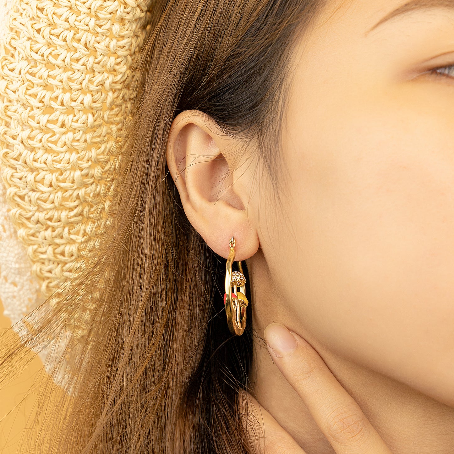 Cute Mushroom Earrings Chunky Gold Hoop Summer Jewelry Anime Kawaii Statement Unique Fun Aesthetic Boho Trendy Hypoallergenic earingings for women